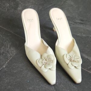 Impo Cream Mules with Flower Accent